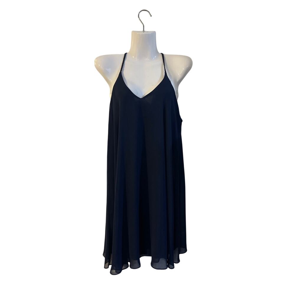 AQUA Navy Blue Chiffon Halter Tank Short Dress SZ S Flowy Flirty Party Cocktails